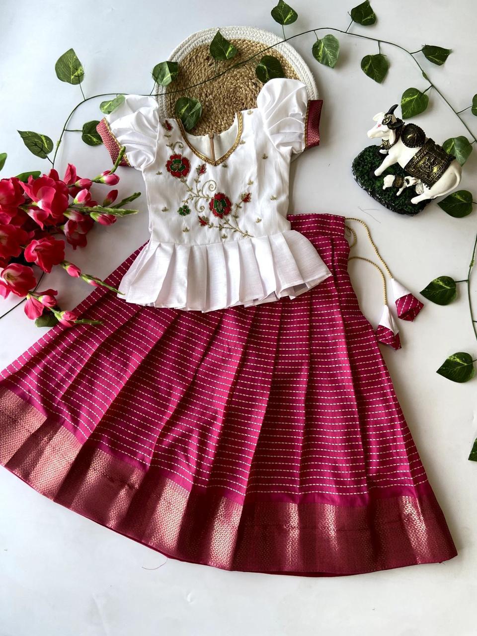 Premium Pattu Paavadai & Sattai – Dola Silk Lehenga with Weaving Pattu Border