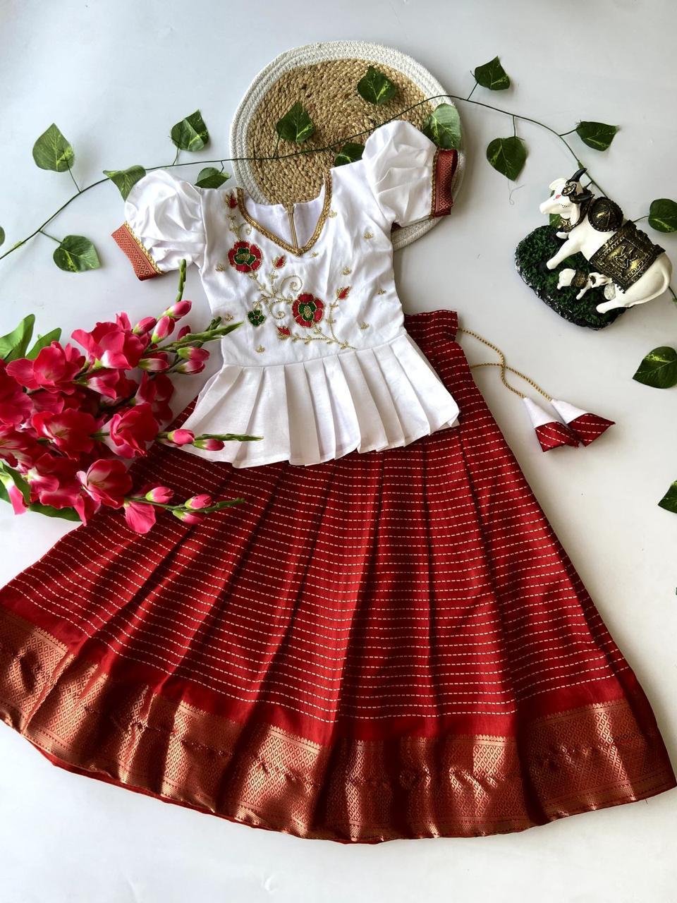Premium Pattu Paavadai & Sattai – Dola Silk Lehenga with Weaving Pattu Border