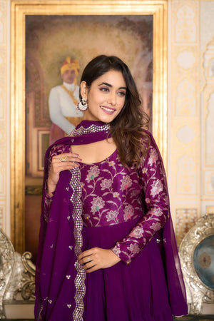 Purple gown with dupatta