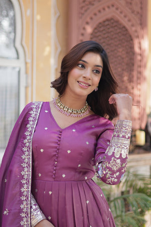 purple gown with dupatta