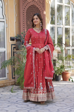 red gown with dupatta