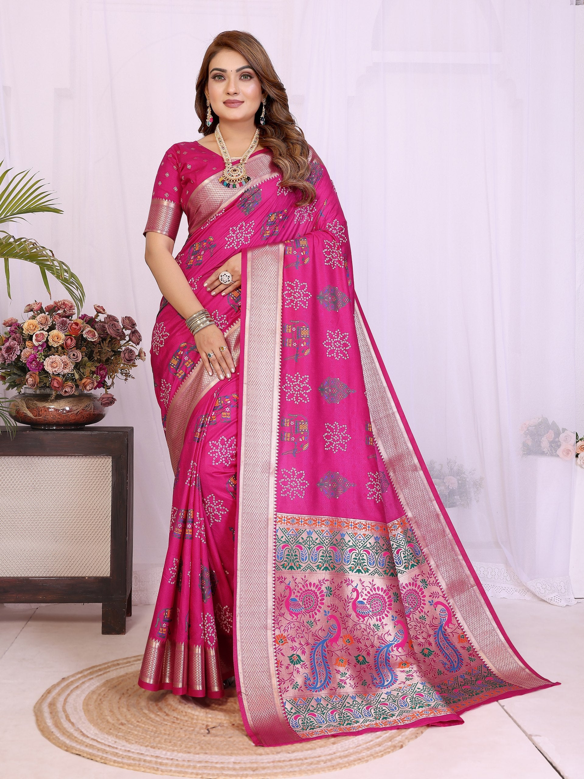 Rani pink Soft Dola Silk Saree With Rich Weaving Pallu