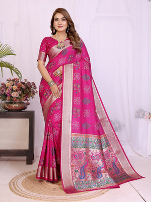 Rani pink Soft Dola Silk Saree With Rich Weaving Pallu