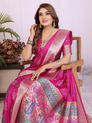 pink Traditional Bandhej Saree For Women