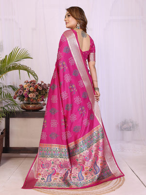 Rani pink Ethnic Dola Silk Saree With Blouse