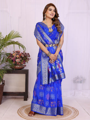 Blue Dola Silk Bandhej Print Saree