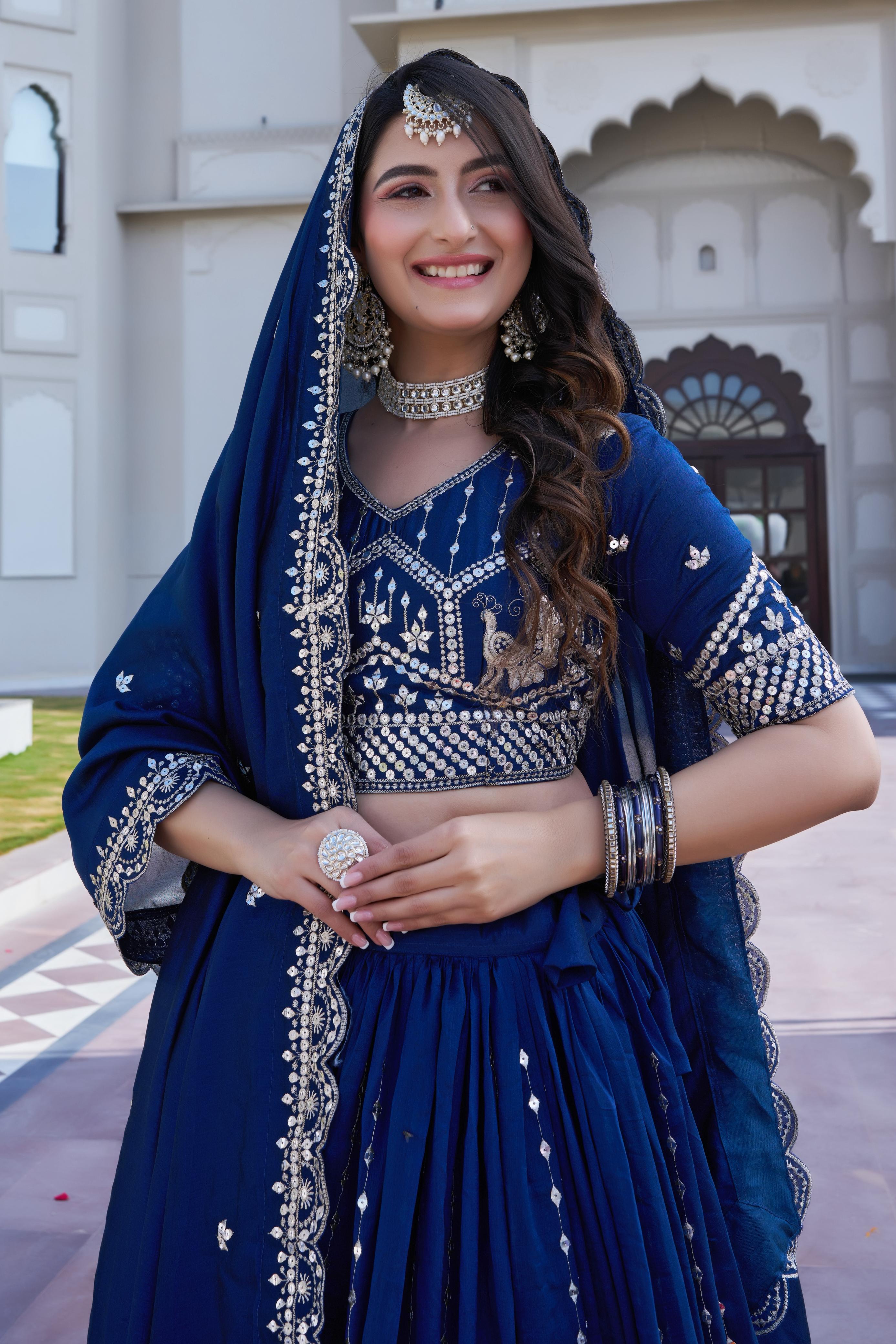 blue Party wear embroidered lehenga choli set