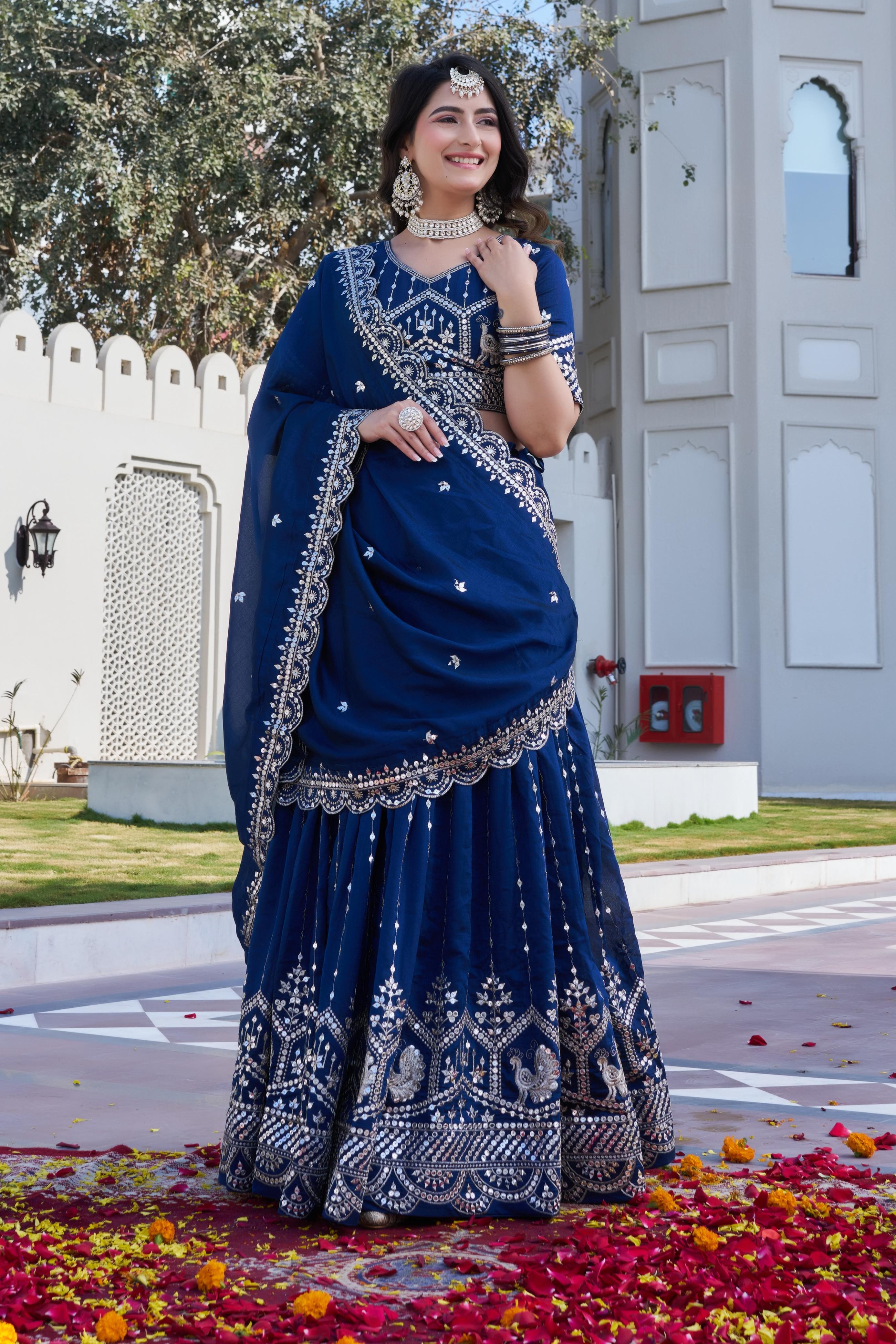 Blue Heavy embroidered Vichitra silk lehenga choli for women