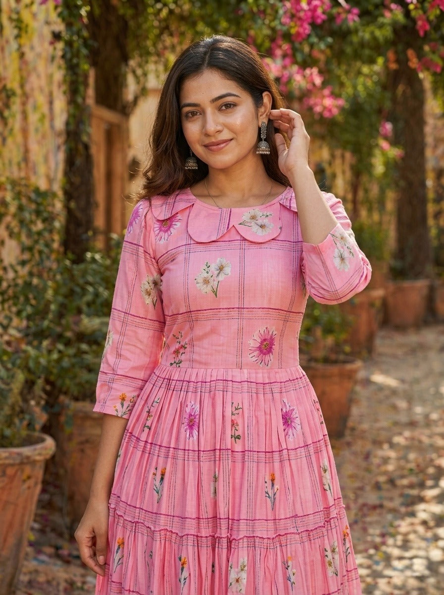 pink colour printed kurti for office wear india