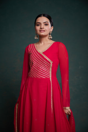 Ready to wear stitched gown in red color