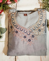 Elegant Pink Chinon Kurti Pant Set with Exquisite Embroidery Work