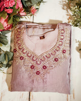 Elegant Pink Chinon Kurti Pant Set with Exquisite Embroidery Work