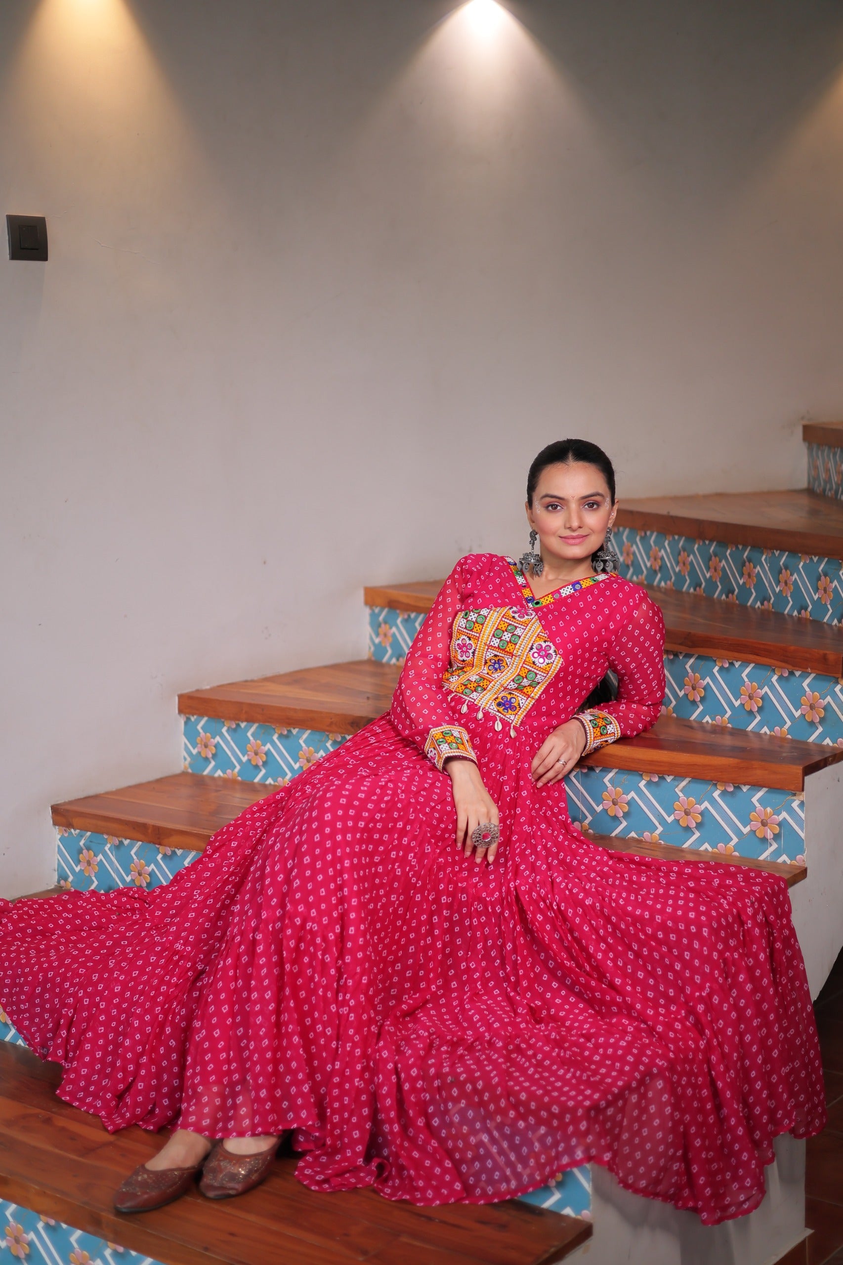 Full Length Cotton Lined Bandhani Gown for Ladies