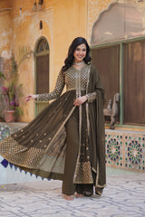 Olive Green Faux Georgette Anarkali kurti Set with Designer Sequins Work | Party & Festive Wear