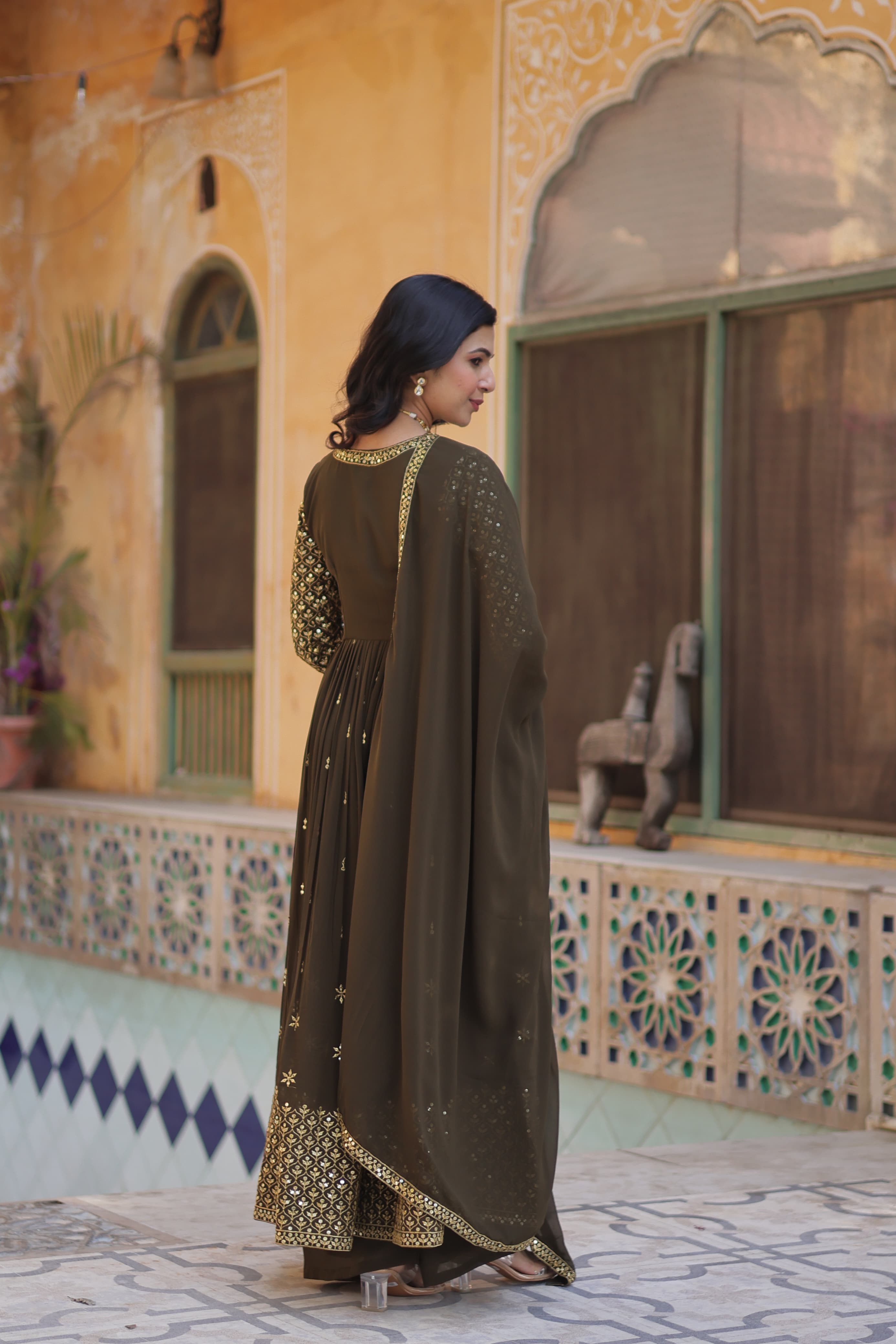 , embroidered gown for women