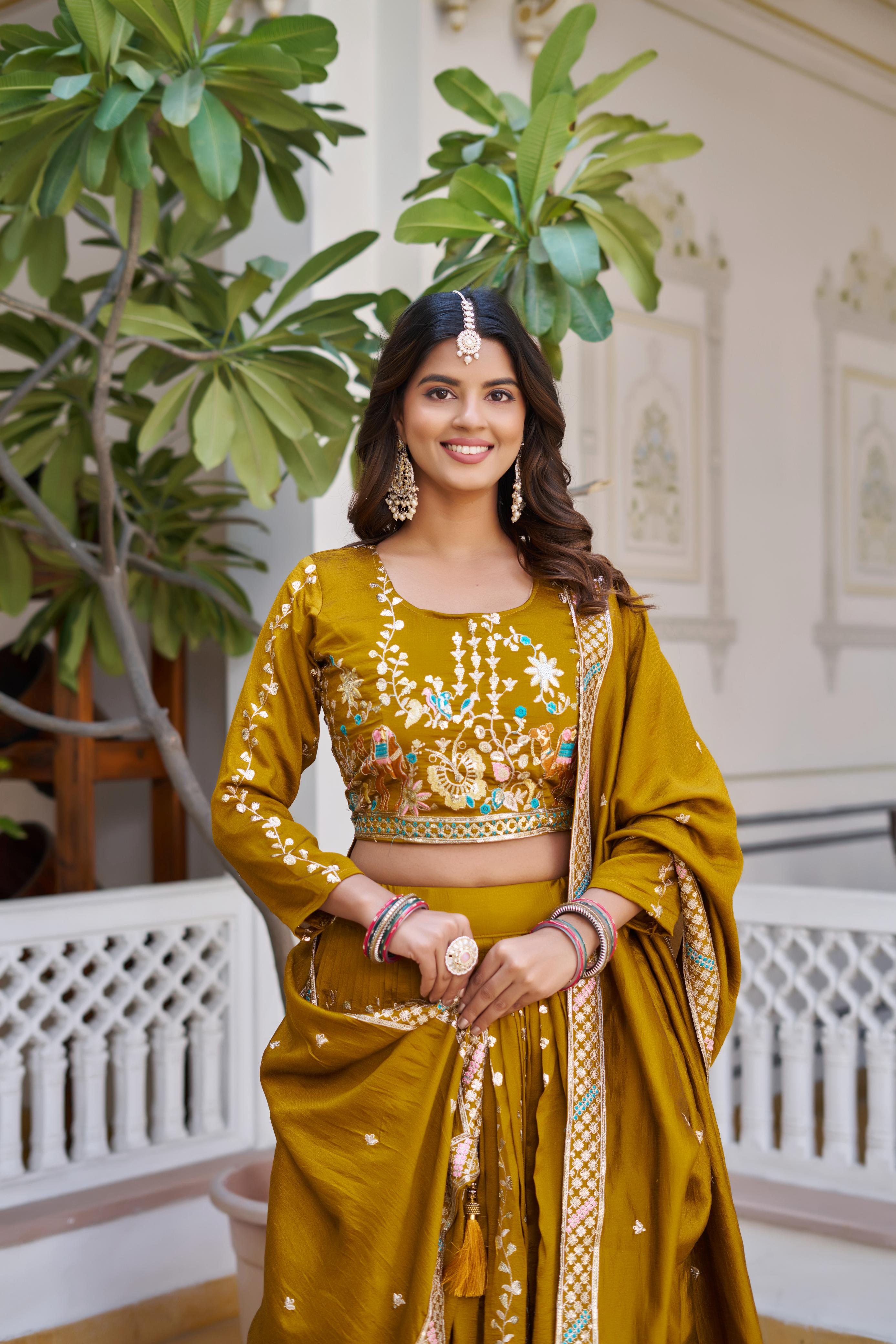 Traditional Indian lehenga choli in premium Vichitra fabric