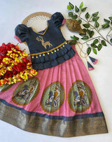 Pure Dola Silk Kalamkari Lehenga with Zari & Deer Work Blouse