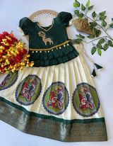 Pure Dola Silk Kalamkari Lehenga with Zari & Deer Work Blouse