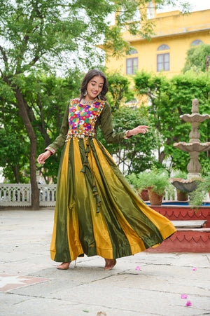 Mirror work blouse with vibrant lehenga
