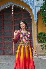 Mirror work blouse with vibrant lehenga
