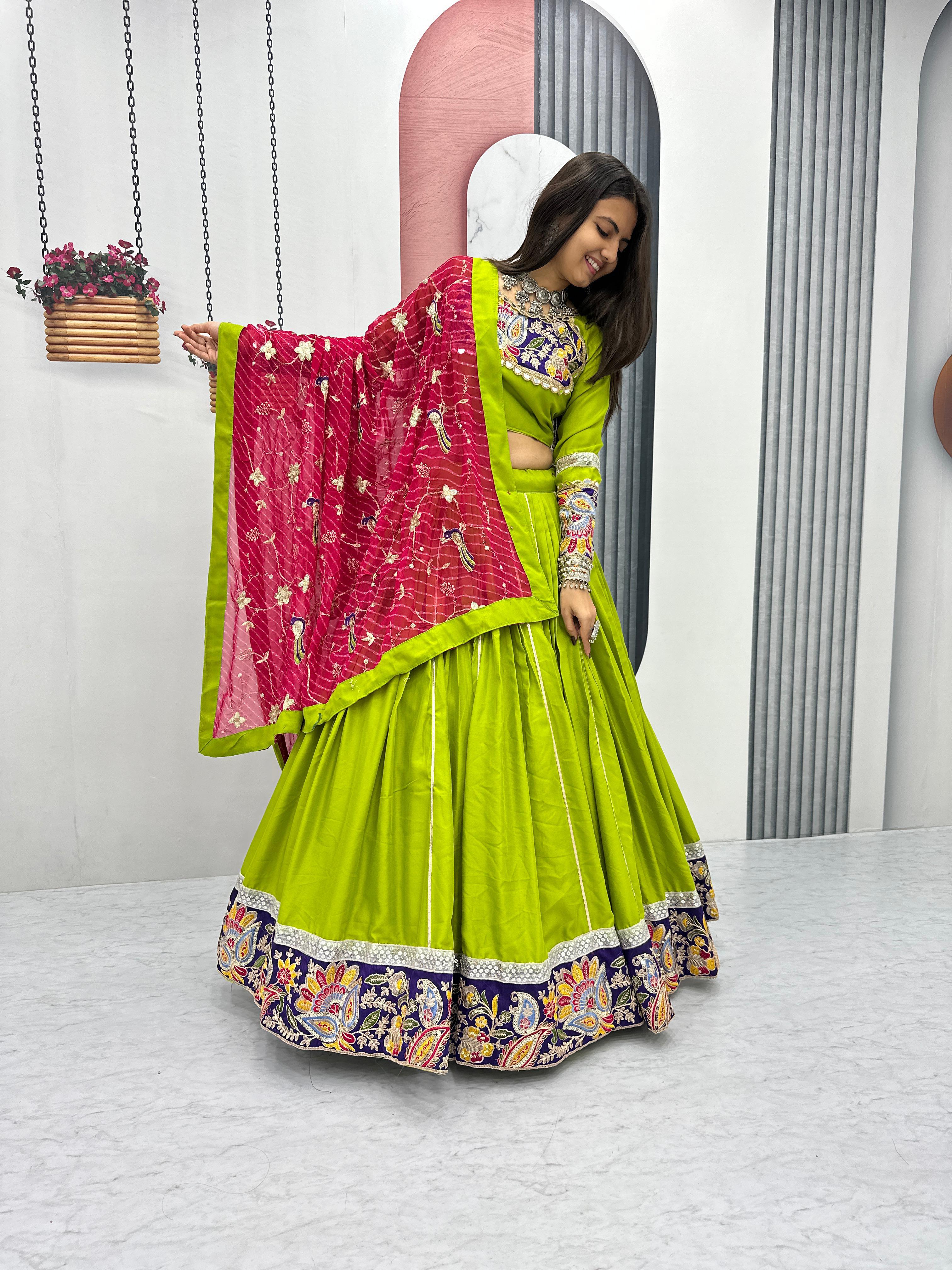 Festive green and purple lehenga choli collection

