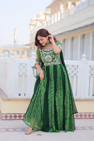 Pure Bandhej Fox Georgette Gown for Festivals