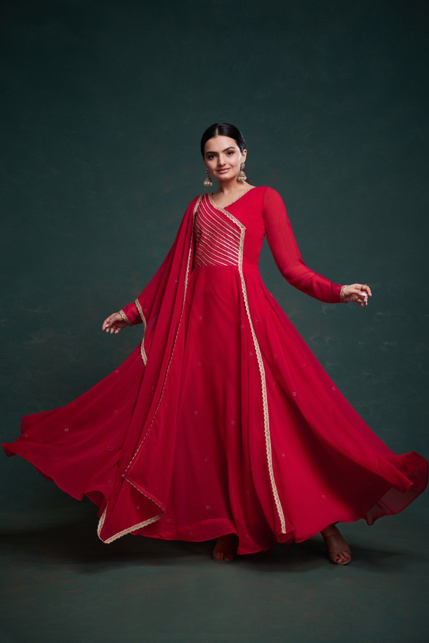 Indian ethnic red gown for women