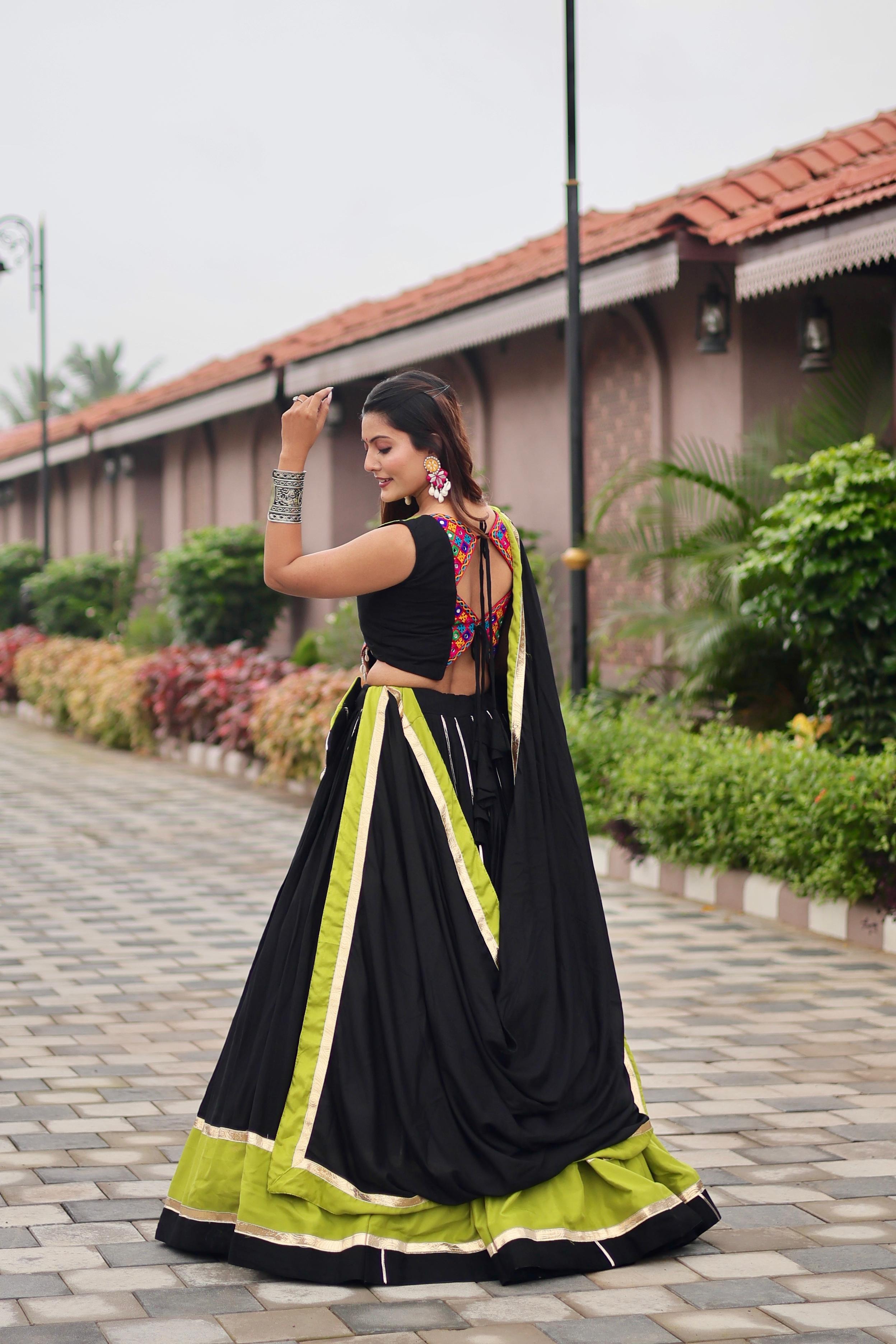 Side profile of lehenga with Lumpi lace