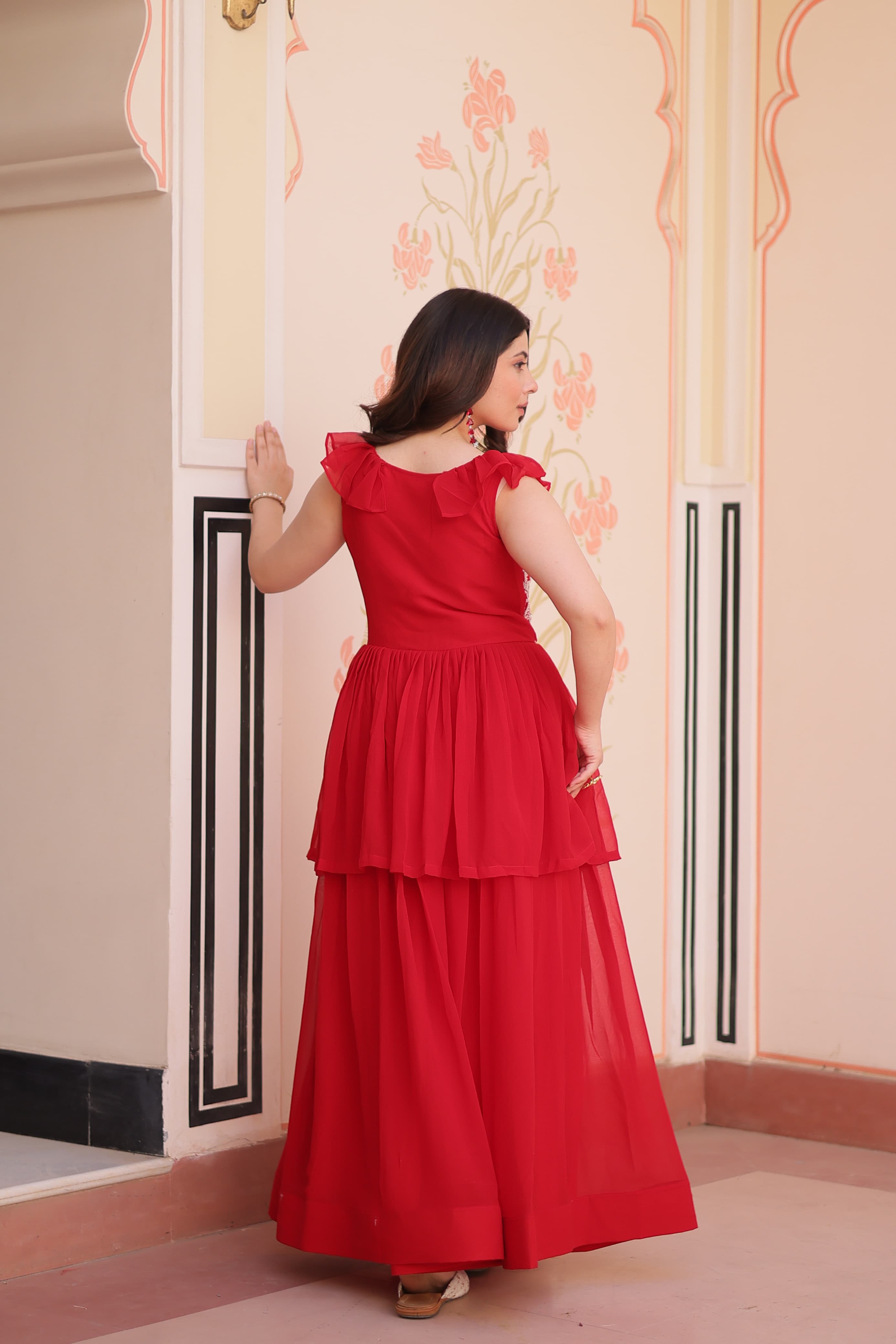 Red ethnic gown back view

