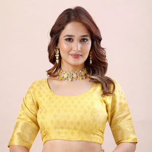 yellow Banarasi Jacquard saree for women