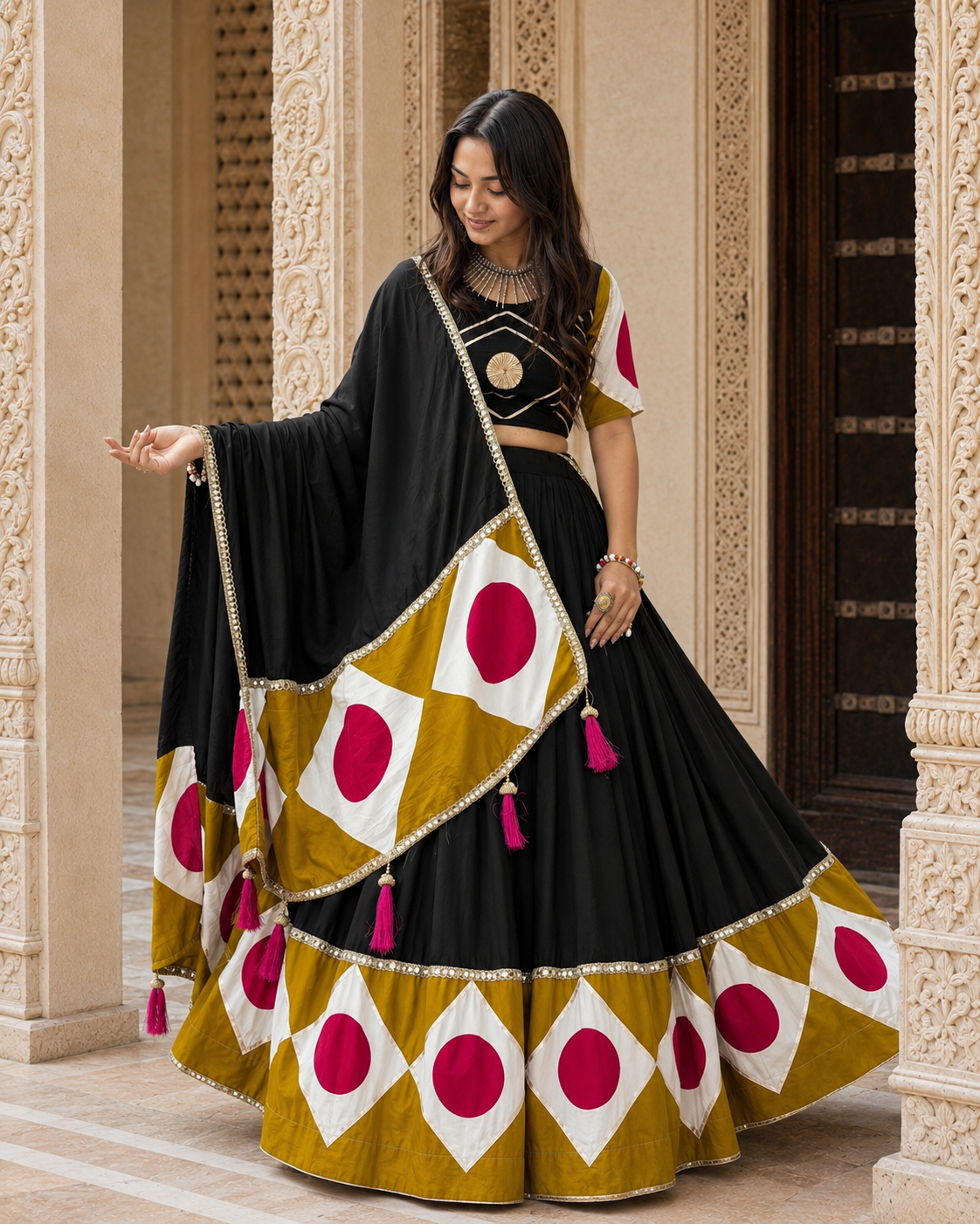 Black colour Cotton lehenga choli with dupatta
