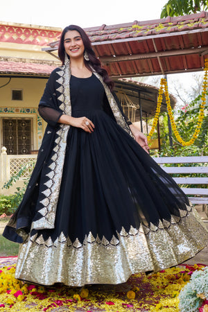 Black party wear gown with heavy sequin embroidery