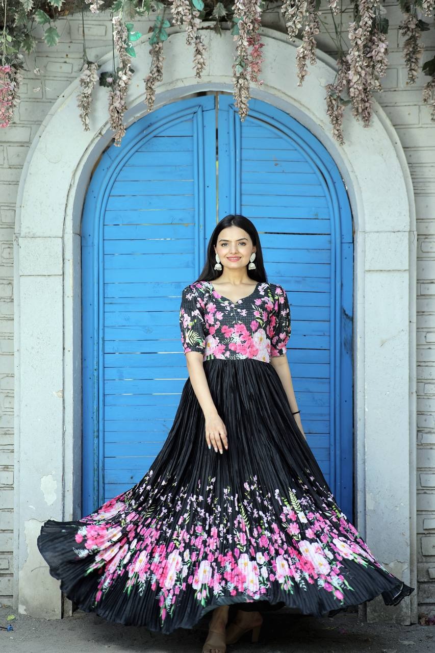 black floral gown