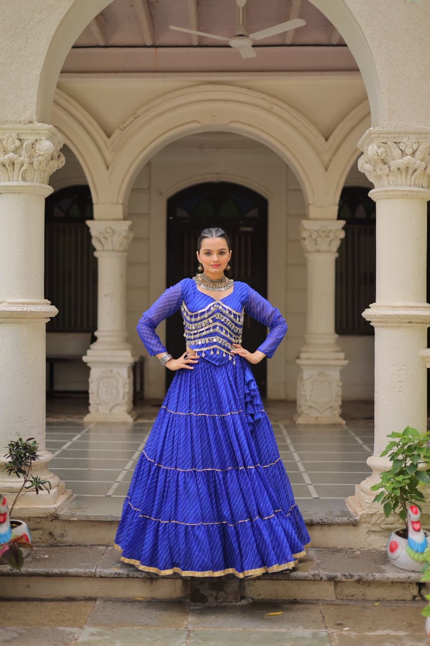 Blue Leheriya Print Lehenga Choli