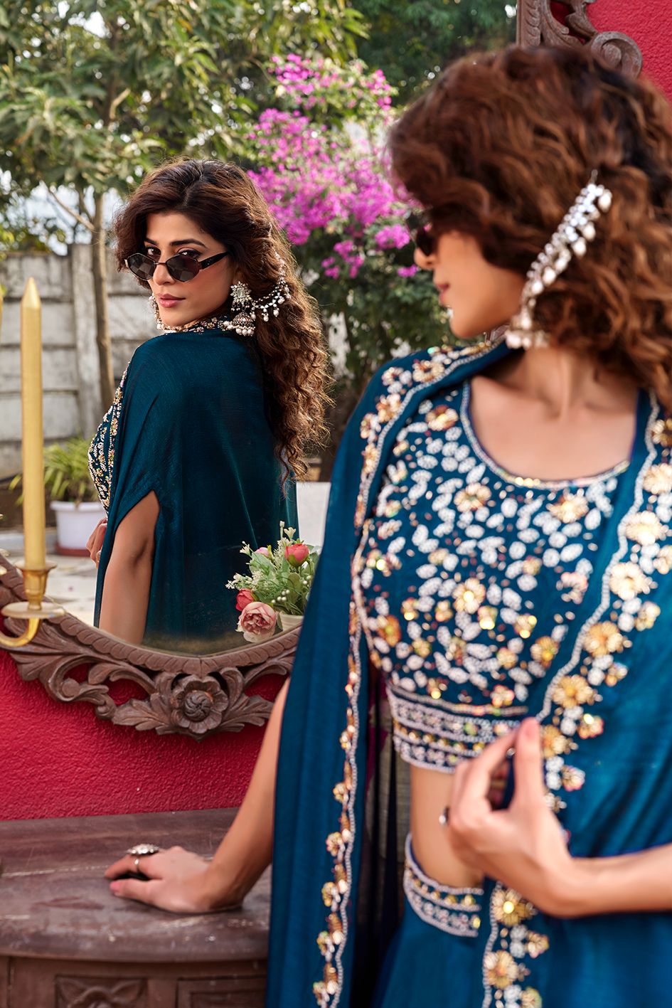 vichitra silk lehenga choli with shrug dupatta