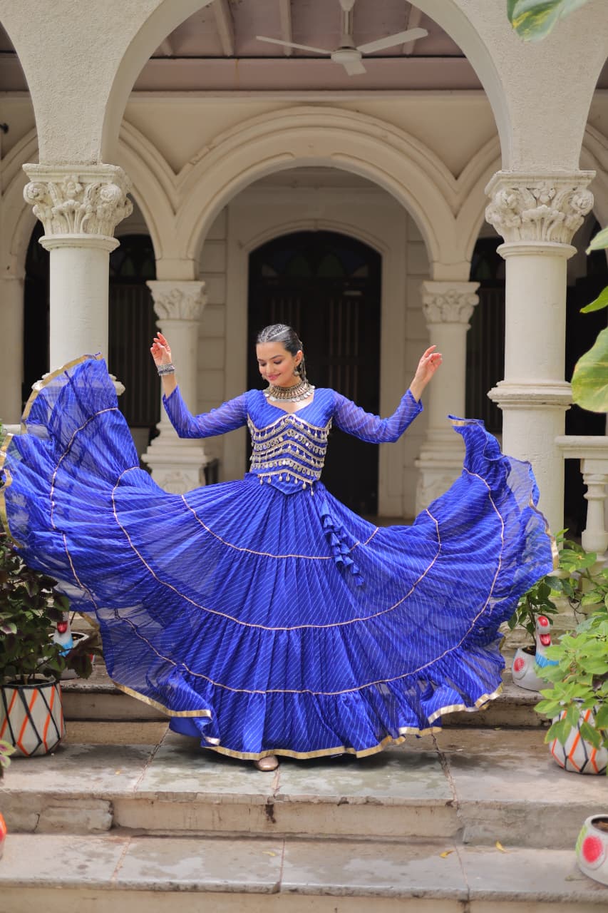 Blue Gota Patti Border Lehenga