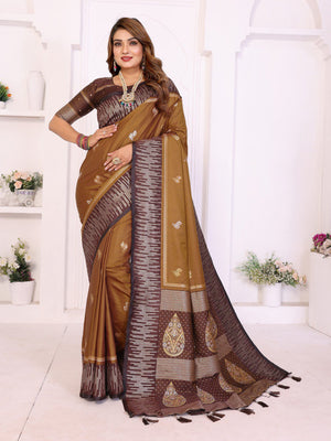 Brown mustard dual tone south soft silk saree