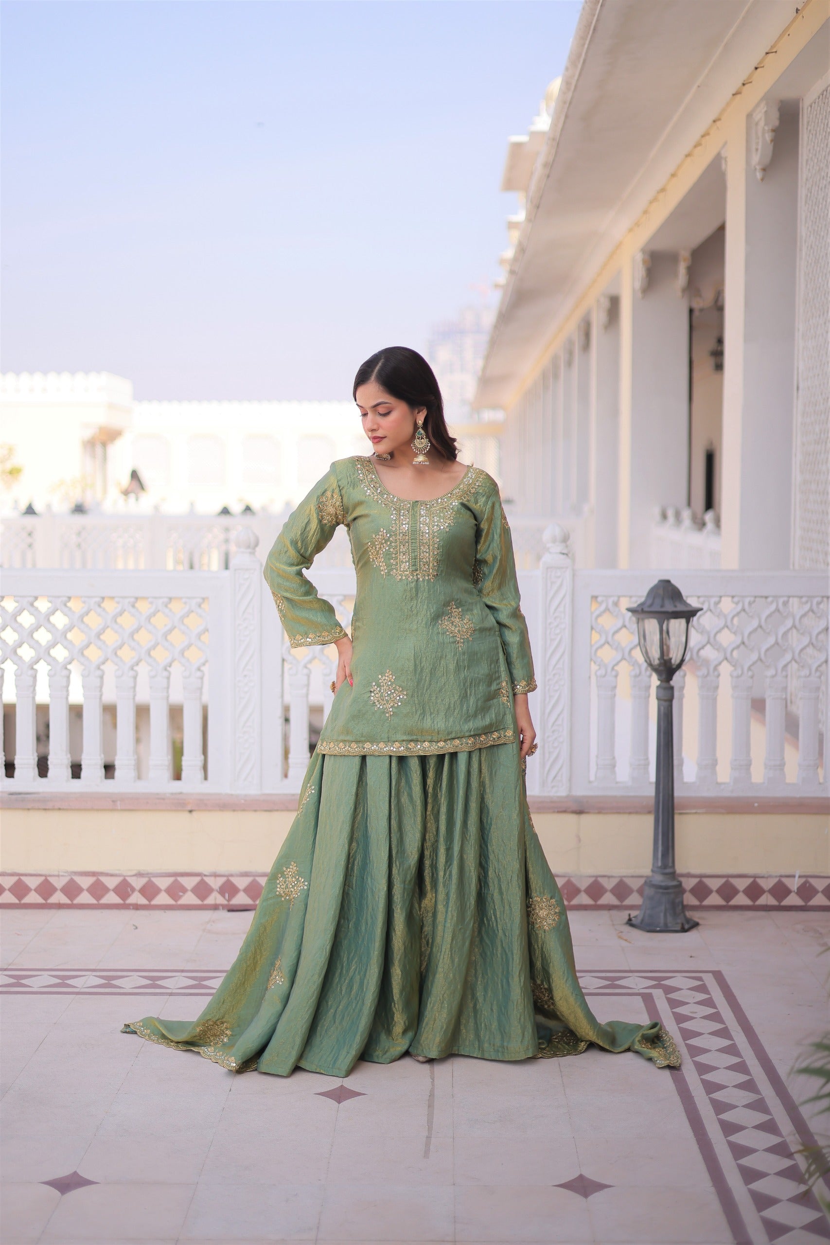 Fendi crush embroidered kurti sharara set for women