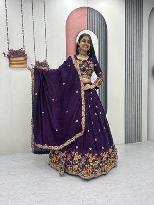 Chinon embroidered lehenga choli in wine purple