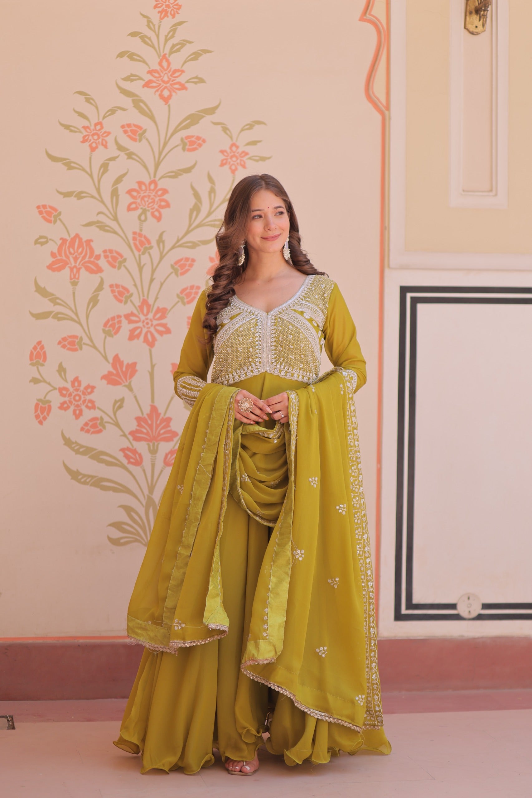 mehendi green party wear gown India