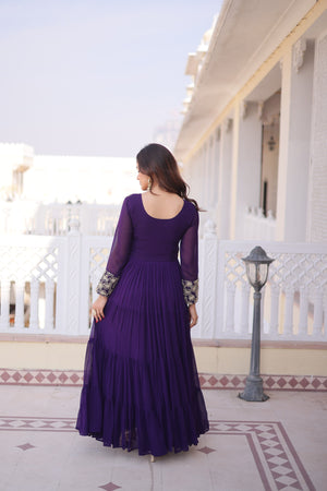 Purple designer gown with sequins embroidery