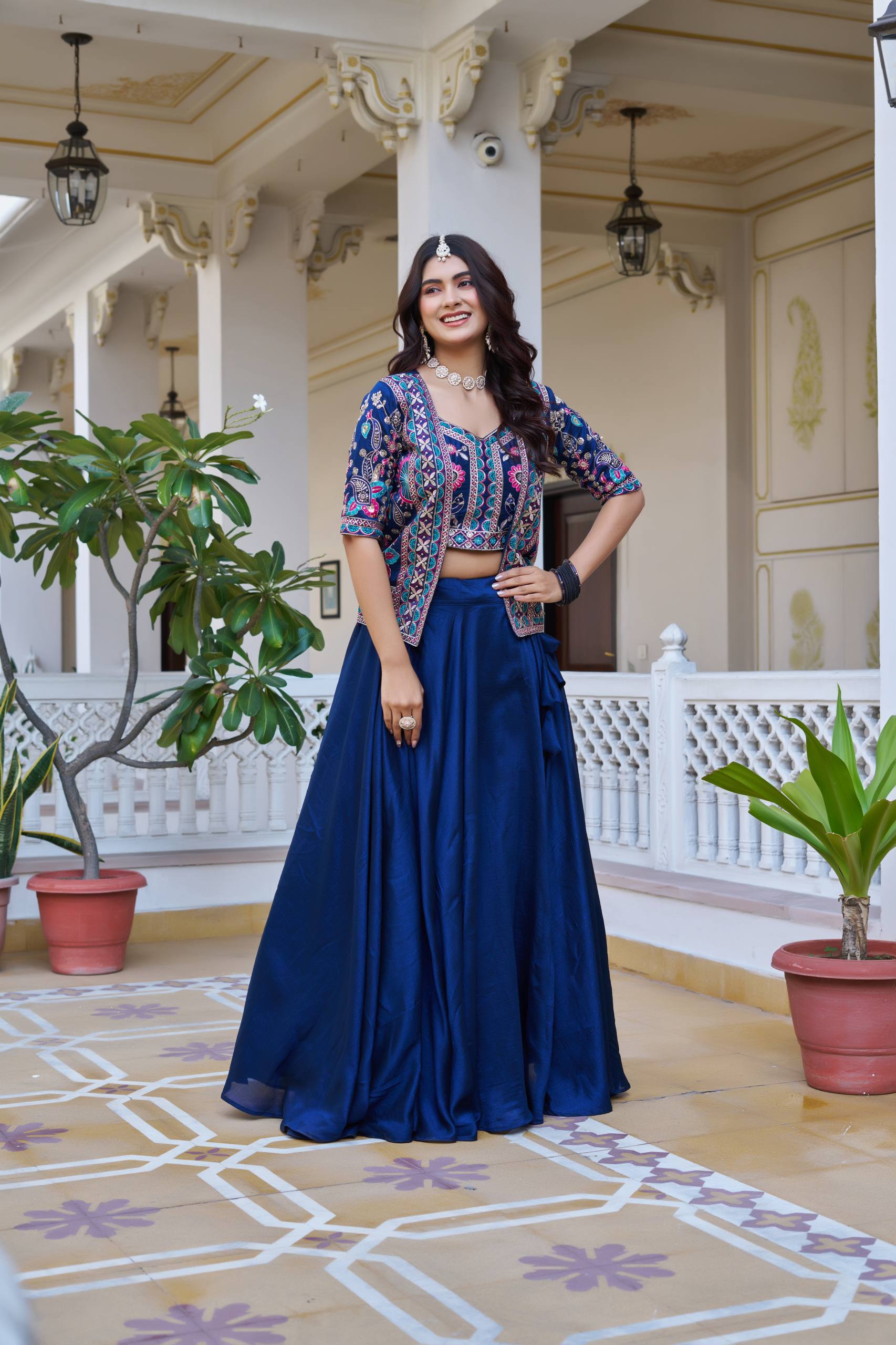 Vichitra Silk Embroidered Lehenga Choli with Koti