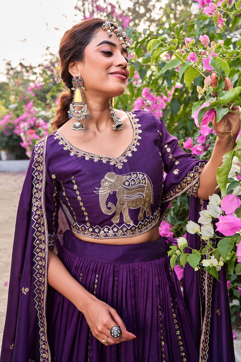 Wine purple vichitra silk embroidered lehenga choli set