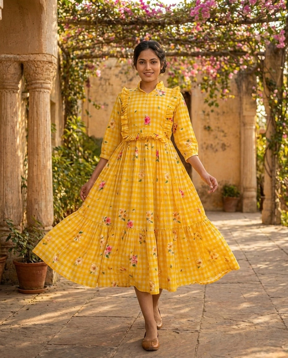 Flared kurti with puff sleeves for daily wear fashion