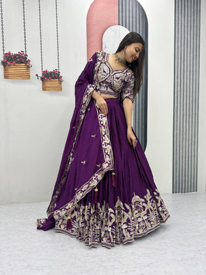 Chinon silk embroidered lehenga choli set for women