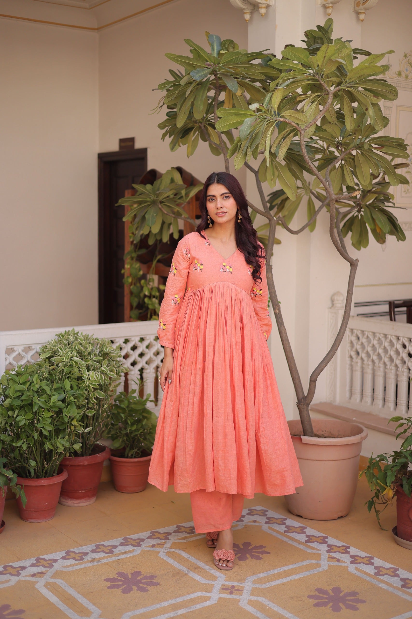 floral embroidery cotton kurti outfit
