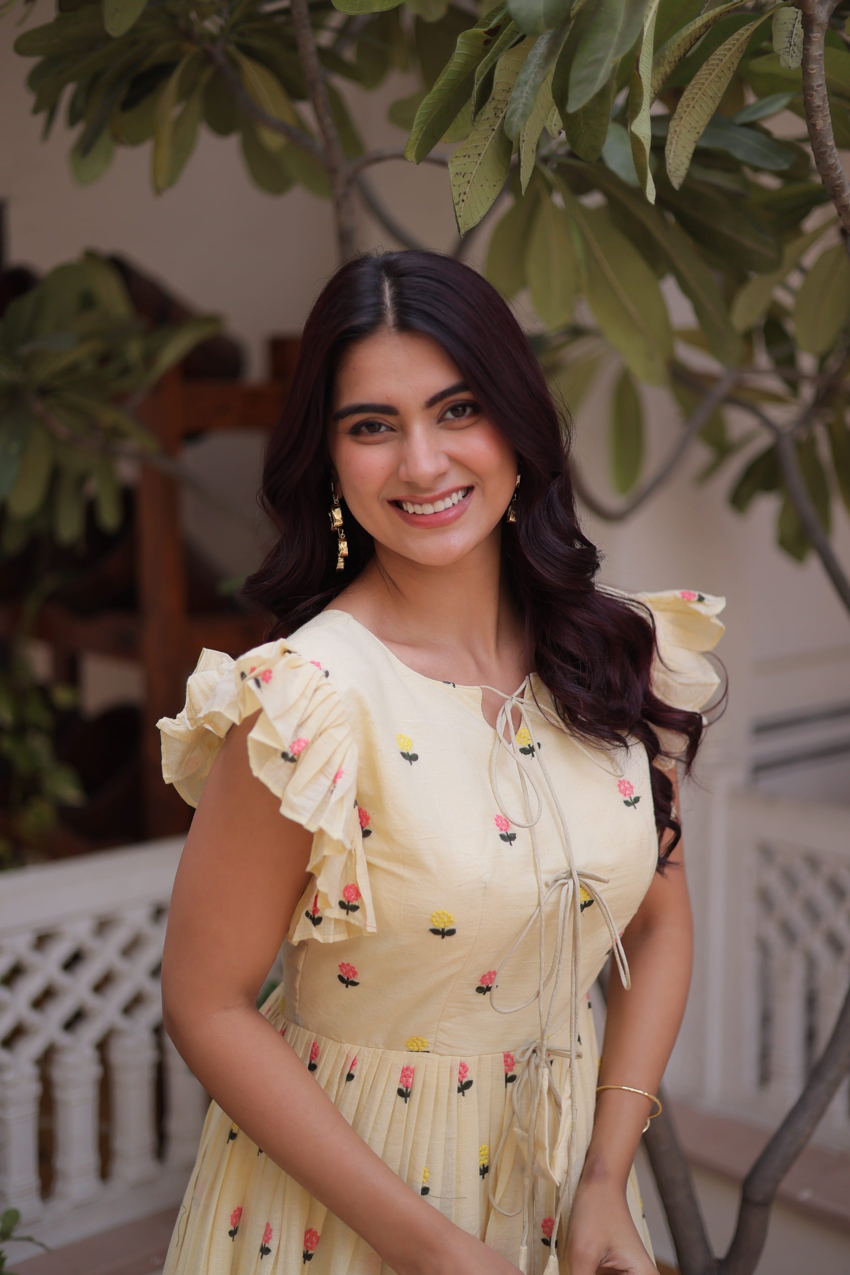 designer cotton kurti with frill sleeves