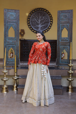 This festive lehenga with crop top is crafted for weddings and celebrations with premium fabric and beautiful silhouette.
