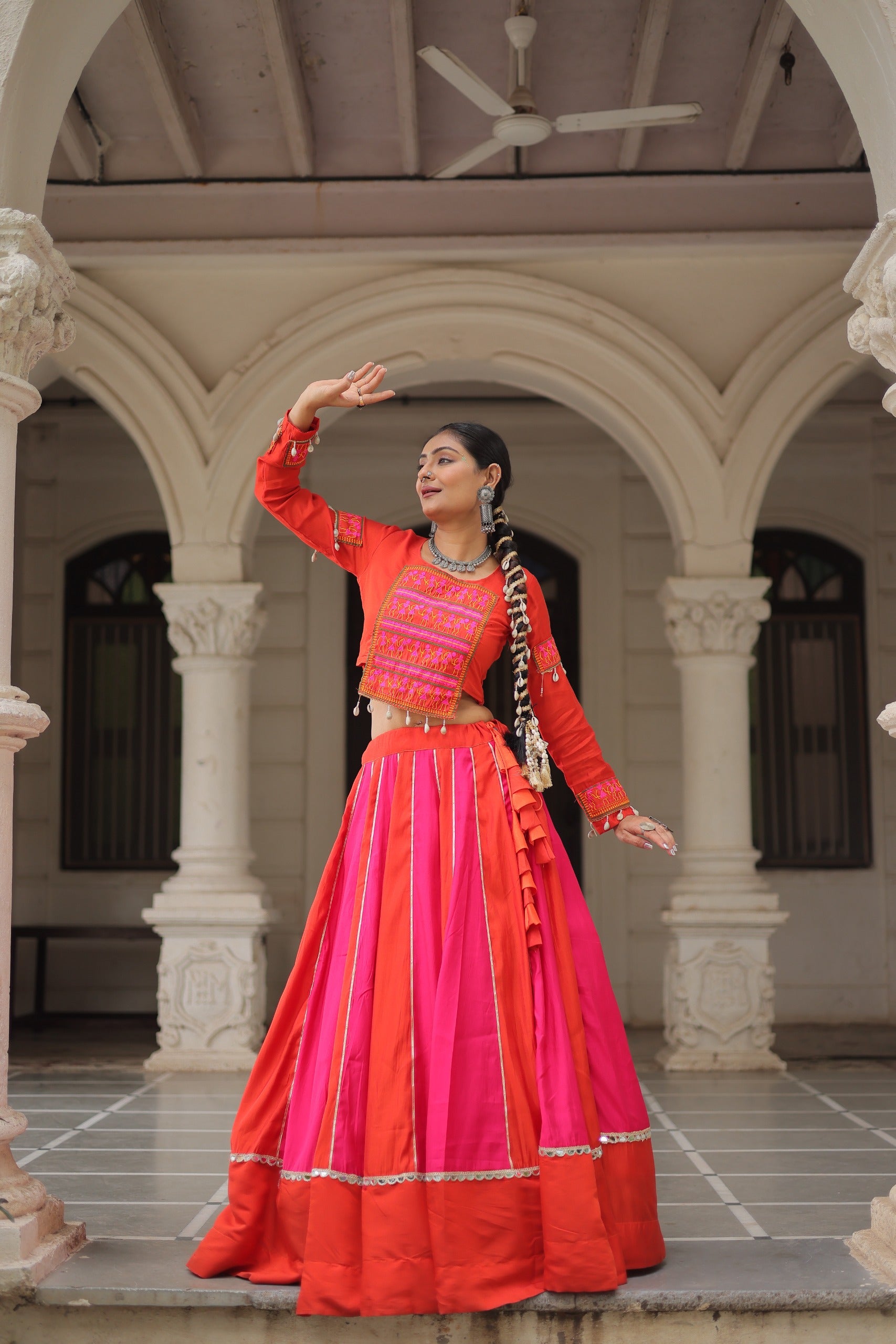 Full-stitched lehenga in vibrant colors