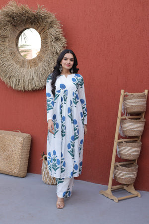 Traditional yet modern cotton kurti pant set for women perfect for casual and daily wear.